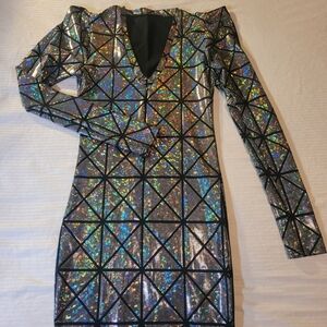 Holographic Geometric Bodycon Mini Dress by Coquetry Clothing - M